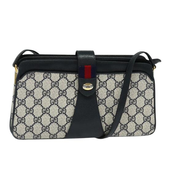 GUCCI GG Supreme Sherry Line Shoulder Bag Pvc Navy Gold 904 02 029 - Picture 1 of 16